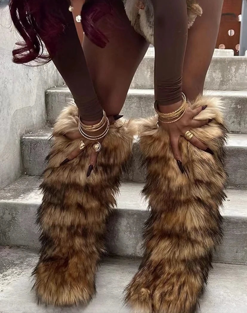 Knee High Fluffy Ladies Boots