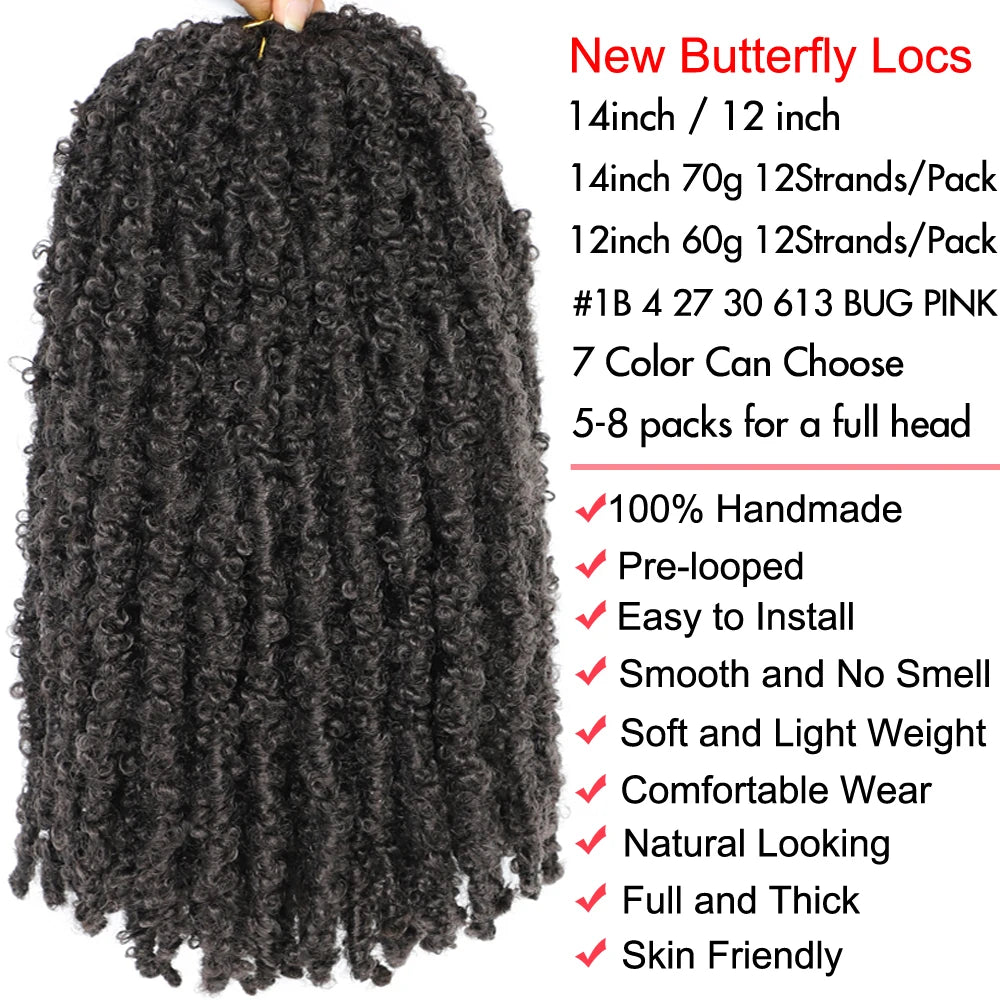 Butterfly Faux Locs Crochet Hair – Pre-Looped, 12" & 14"