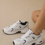 Women's White Retro Dad Shoes Breathable Mesh Platform Sneakers, Chunky Casual Non-slip Walking Shoes, Lightweight Lace-up Sports Trainers for Everyday Outdoor Streetwear