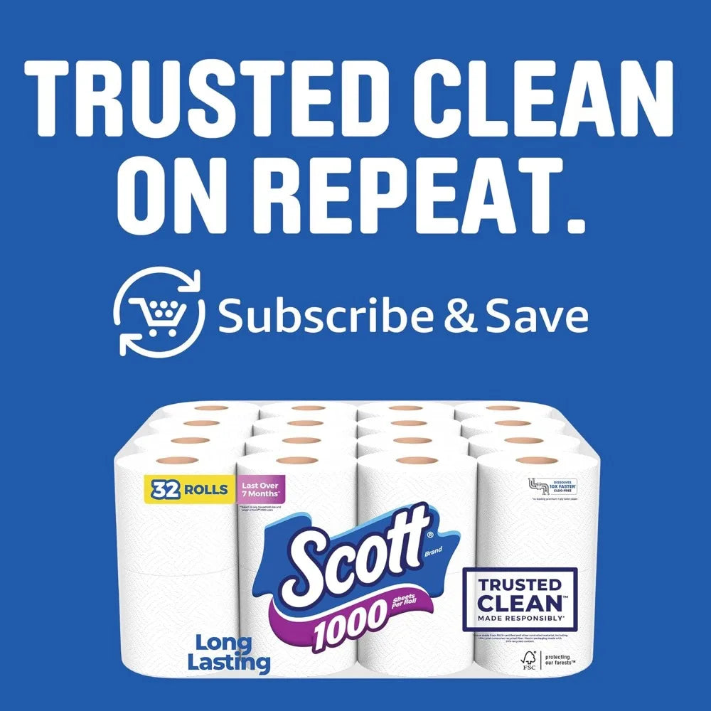 Scott 1000 Trusted Clean Toilet Paper – 32 Rolls