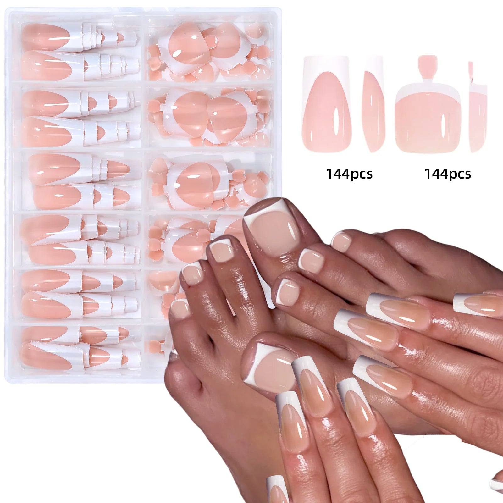 144pcs Hand and Foot Press on Acrylic Nail set