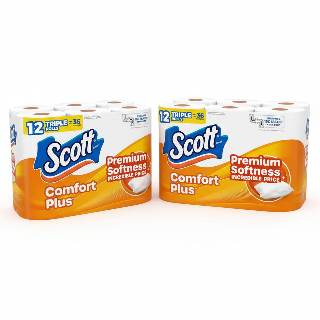 Scott ComfortPlus Toilet Paper — 24 Triple Rolls (= 72 Regular Rolls) | 231 Sheets, Septic-Safe & Clog-Free