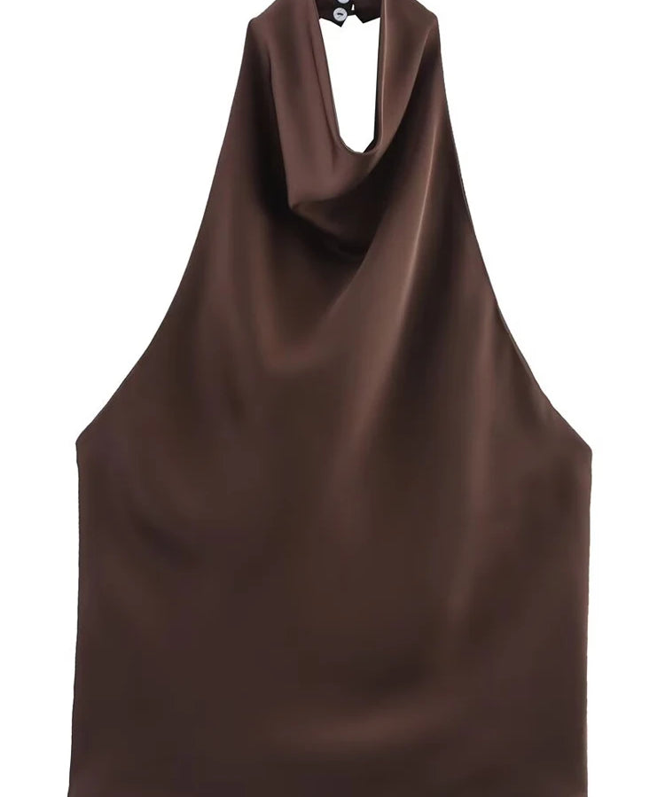 Halter Satin Backless Tank Top