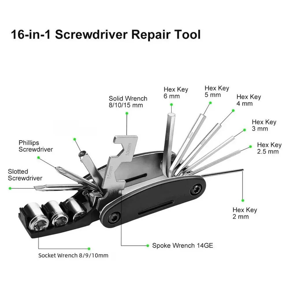 16-in-1 Portable Repair Tool Kit for Motorcycle & Bicycle