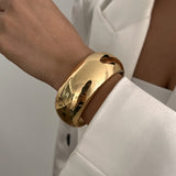 Ingemark Exaggerated Punk Smooth Heavy Metal Chunky Spring Bangles Women Hip Hop Gold Color Arm Bracelet Steampunk Men Jewelry