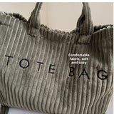 Large Capacity Striped Velvet Handbag Shoulder Bag for Woman Handbags Crossbody Bags, Versatile Letter Corduroy Women's Tote Bag