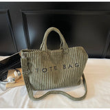Large Capacity Striped Velvet Handbag Shoulder Bag for Woman Handbags Crossbody Bags, Versatile Letter Corduroy Women's Tote Bag