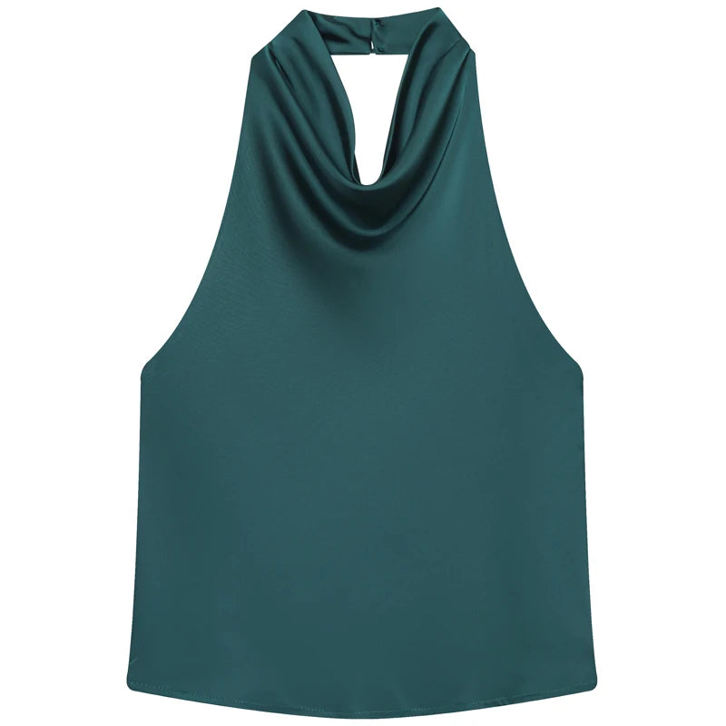 Halter Satin Backless Tank Top