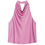 Halter Satin Backless Tank Top