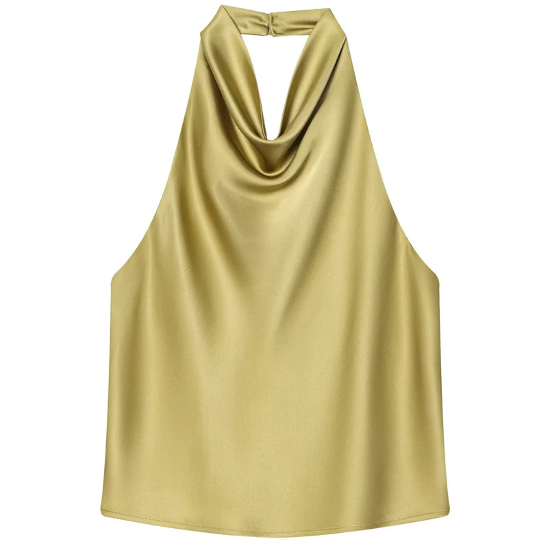 Halter Satin Backless Tank Top