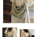 Large Capacity Striped Velvet Handbag Shoulder Bag for Woman Handbags Crossbody Bags, Versatile Letter Corduroy Women's Tote Bag