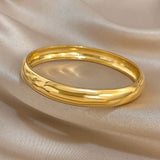 Glossy Gold Plated Stainless Steel Bracelet for Women Men Fashion 10 15 30mm Size Chunky Smooth Cuff Bangles Waterproof Jewelry