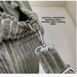 Large Capacity Striped Velvet Handbag Shoulder Bag for Woman Handbags Crossbody Bags, Versatile Letter Corduroy Women's Tote Bag