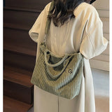 Large Capacity Striped Velvet Handbag Shoulder Bag for Woman Handbags Crossbody Bags, Versatile Letter Corduroy Women's Tote Bag