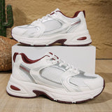 Women's White Retro Dad Shoes Breathable Mesh Platform Sneakers, Chunky Casual Non-slip Walking Shoes, Lightweight Lace-up Sports Trainers for Everyday Outdoor Streetwear