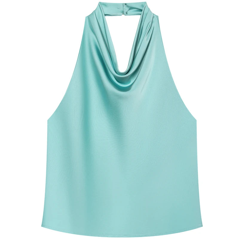 Halter Satin Backless Tank Top