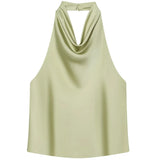Halter Satin Backless Tank Top