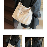 Large Capacity Striped Velvet Handbag Shoulder Bag for Woman Handbags Crossbody Bags, Versatile Letter Corduroy Women's Tote Bag