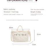 Large Capacity Striped Velvet Handbag Shoulder Bag for Woman Handbags Crossbody Bags, Versatile Letter Corduroy Women's Tote Bag