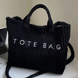 Large Capacity Striped Velvet Handbag Shoulder Bag for Woman Handbags Crossbody Bags, Versatile Letter Corduroy Women's Tote Bag