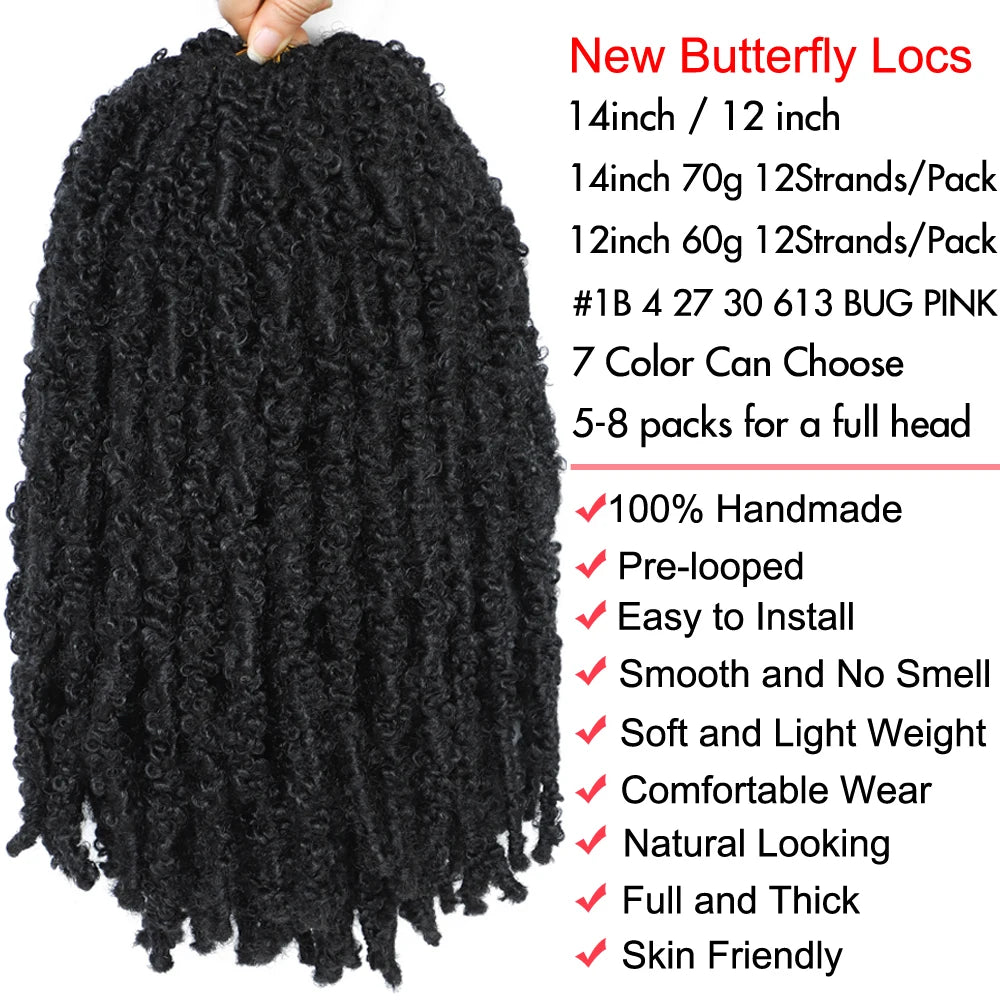 Butterfly Faux Locs Crochet Hair – Pre-Looped, 12" & 14"