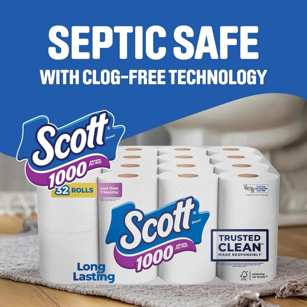 Scott 1000 Trusted Clean Toilet Paper – 32 Rolls