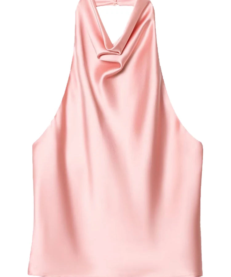 Halter Satin Backless Tank Top