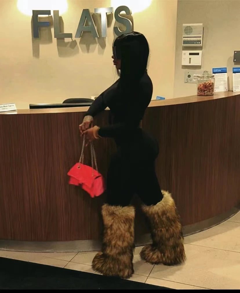 Knee High Fluffy Ladies Boots