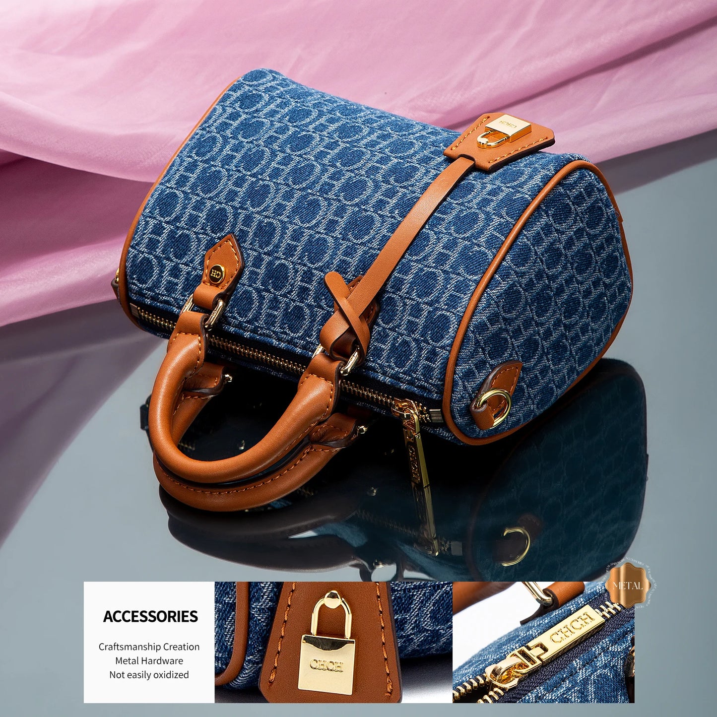 The Rivière — Denim-Spliced Saddle Pillow Bag