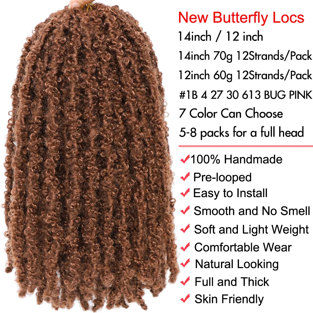 Butterfly Faux Locs Crochet Hair – Pre-Looped, 12" & 14"