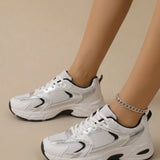 Women's White Retro Dad Shoes Breathable Mesh Platform Sneakers, Chunky Casual Non-slip Walking Shoes, Lightweight Lace-up Sports Trainers for Everyday Outdoor Streetwear