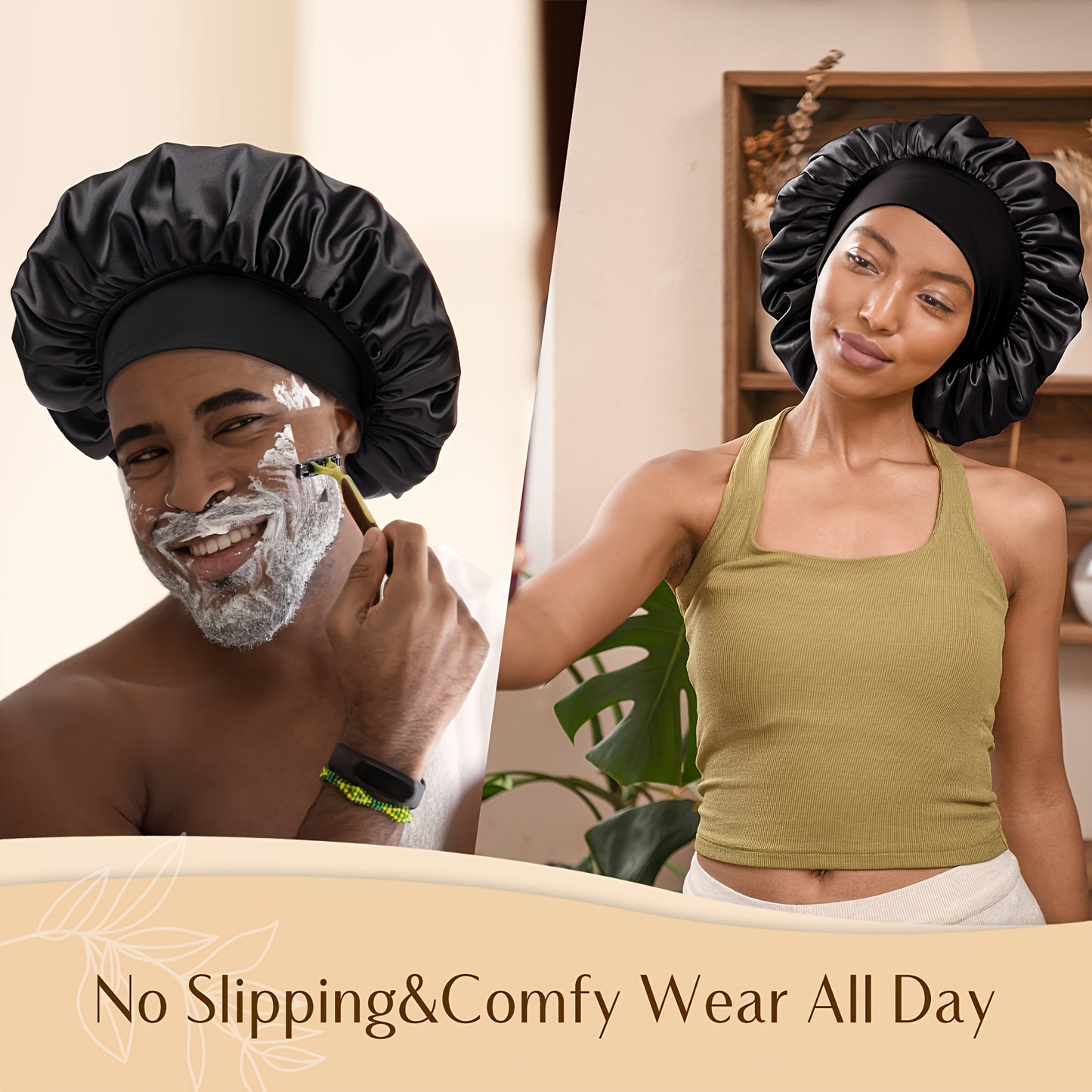 Satin Bonnet, Silk Bonnet for Sleeping, Silk Sleep Cap, Double Layer Hair Bonnet Elastic Tie Band For Women, Curly Hair, Night Cap, Heatless Styling Tool for Women Silky Haircare