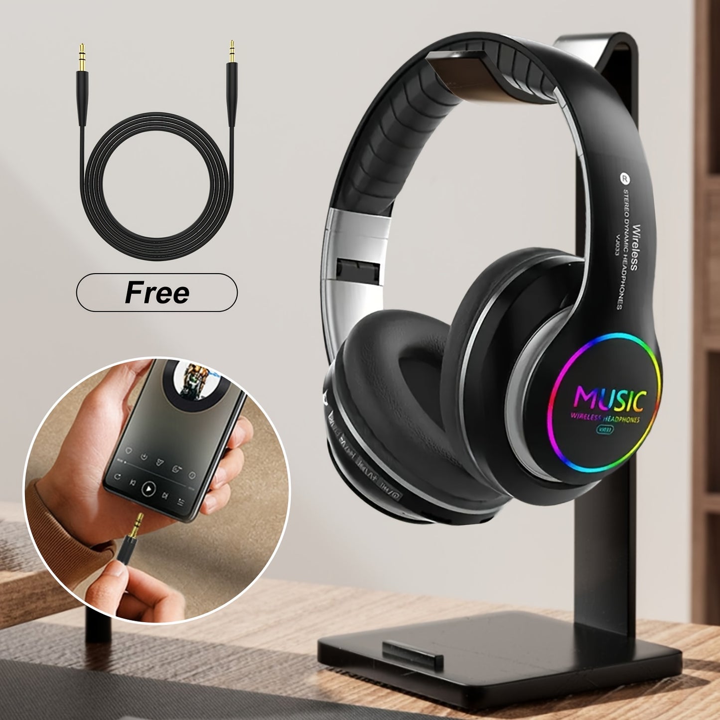 Wireless Noise Cancelling Headphones,Wireless Headphone, Foldable Bluetooth Headphones Over Ear, Wireless Headset for Gaming, Phones, Sports Training & Running