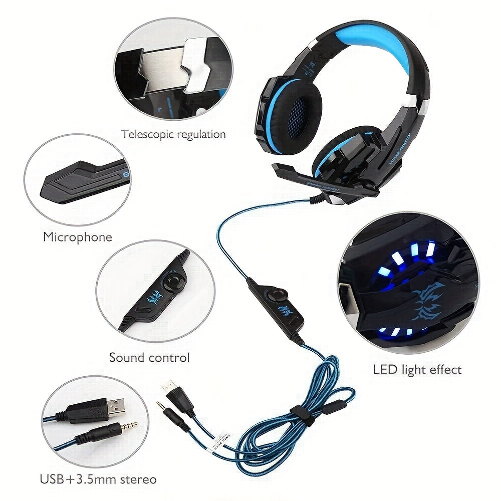Over-Ear Gaming Headset with Noise-Canceling Mic, LED Lights & Soft Memory Foam Earmuffs - Surround Stereo Sound for PS5/PS4/Xbox One/Switch/PC Mac - Black & Blue Design, Gaming Headphones