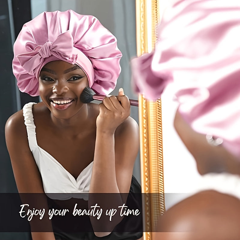 Satin Bonnet, Silk Bonnet for Sleeping, Silk Sleep Cap, Double Layer Hair Bonnet Elastic Tie Band For Women, Curly Hair, Night Cap, Heatless Styling Tool for Women Silky Haircare