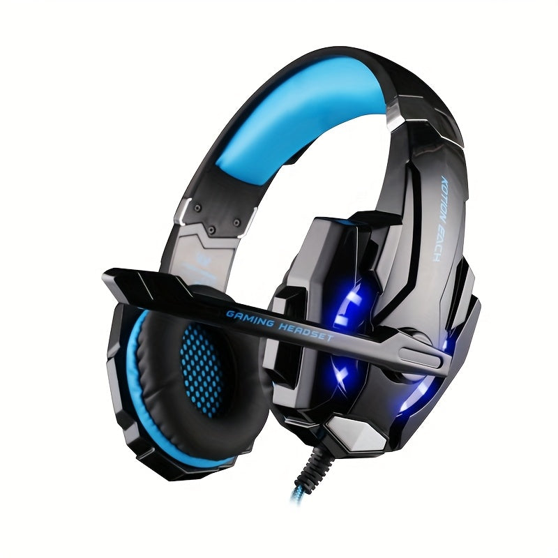 Over-Ear Gaming Headset with Noise-Canceling Mic, LED Lights & Soft Memory Foam Earmuffs - Surround Stereo Sound for PS5/PS4/Xbox One/Switch/PC Mac - Black & Blue Design, Gaming Headphones