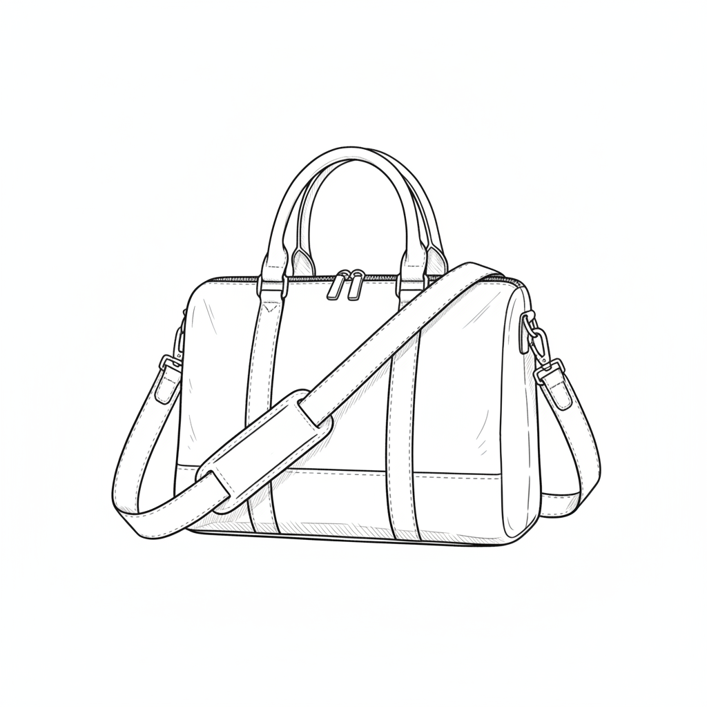 Bucket Tote & Plush Strap Sandal Line Drawing