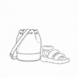 Bucket Tote & Plush Strap Sandal Line Drawing