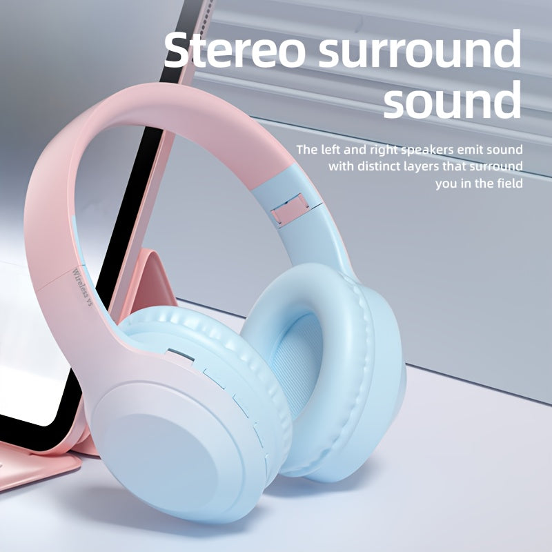 Fashion Matte Gradient Wireless Headphone, Foldable Bluetooth Headphones Over Ear, Wireless Headset for Gaming, Phones, Running & Outdoor Fitness