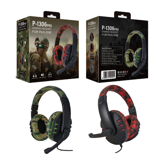 Camo & Black Gaming Headset with Microphone - Stereo Over-Ear Earphones, Volume Control Buttons, 3.5mm Plug, Plastic Material, Noise-Isolating Design, Ideal for PC, PS5, Xbox, Nintendo, and Mac, Gaming Headset | Camouflage He