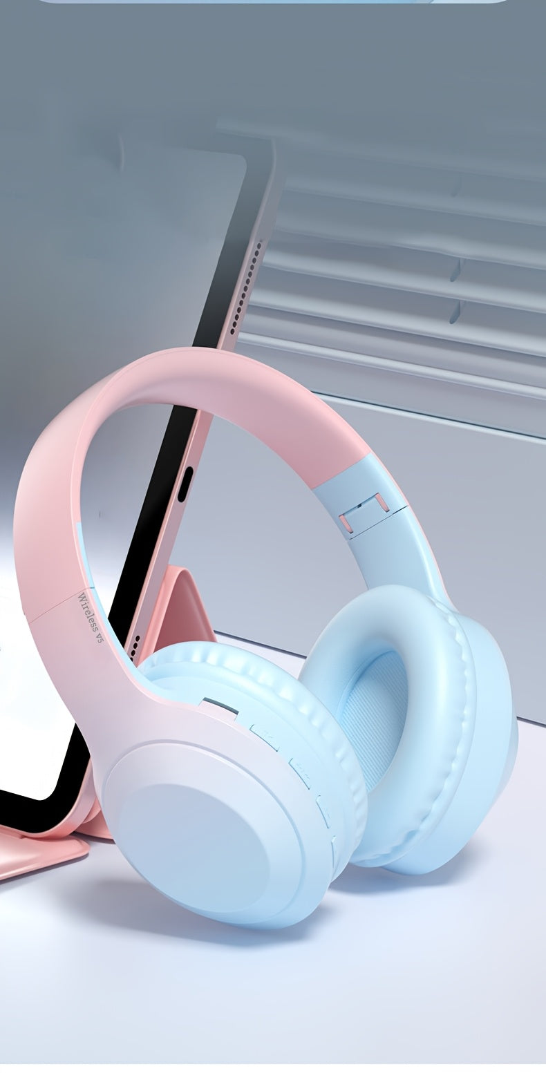 Fashion Matte Gradient Wireless Headphone, Foldable Bluetooth Headphones Over Ear, Wireless Headset for Gaming, Phones, Running & Outdoor Fitness