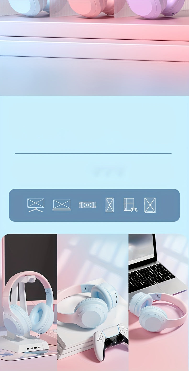 Fashion Matte Gradient Wireless Headphone, Foldable Bluetooth Headphones Over Ear, Wireless Headset for Gaming, Phones, Running & Outdoor Fitness