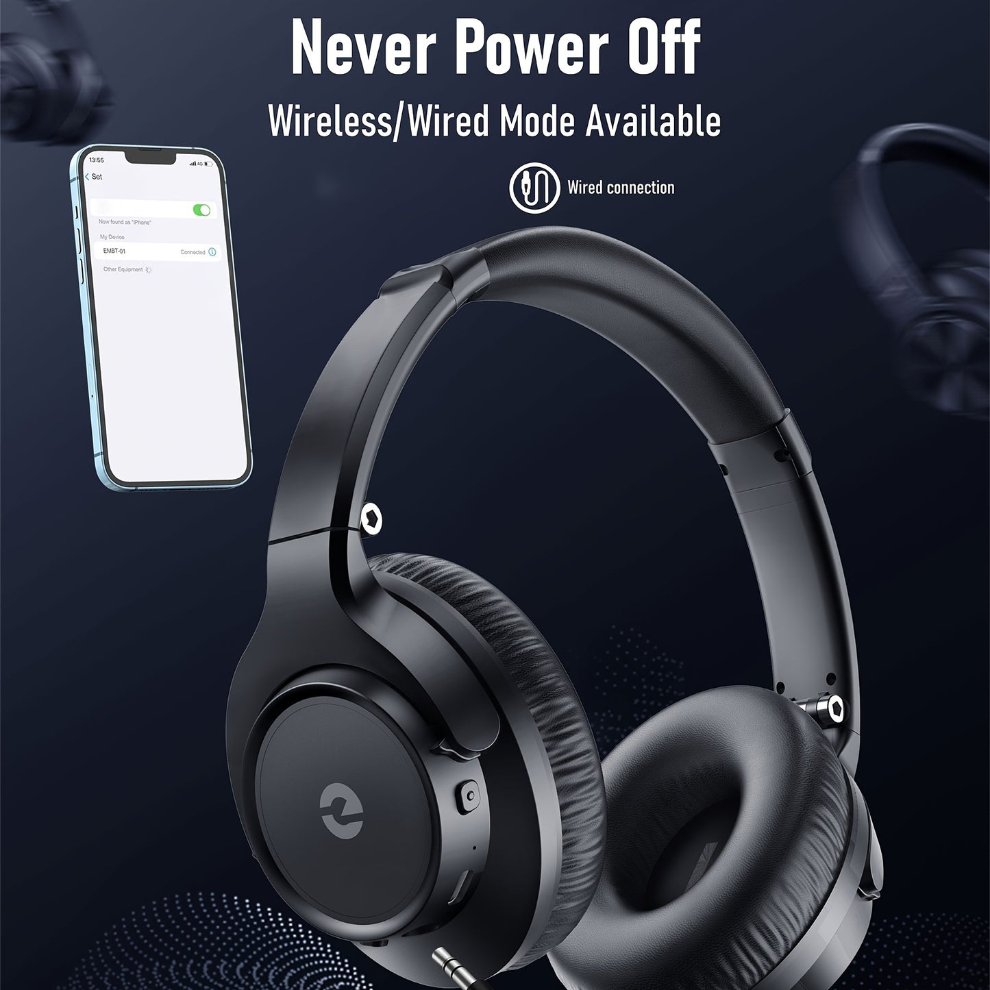 Over-Ear Wireless Headphones with Deep Bass, 50 Hours Playtime, HiFi Stereo, Foldable & Lightweight Design, Built-in Mic for Home, Office, and Travel, Home Audio Gear | Foldable Headset | Snug Earmuffs