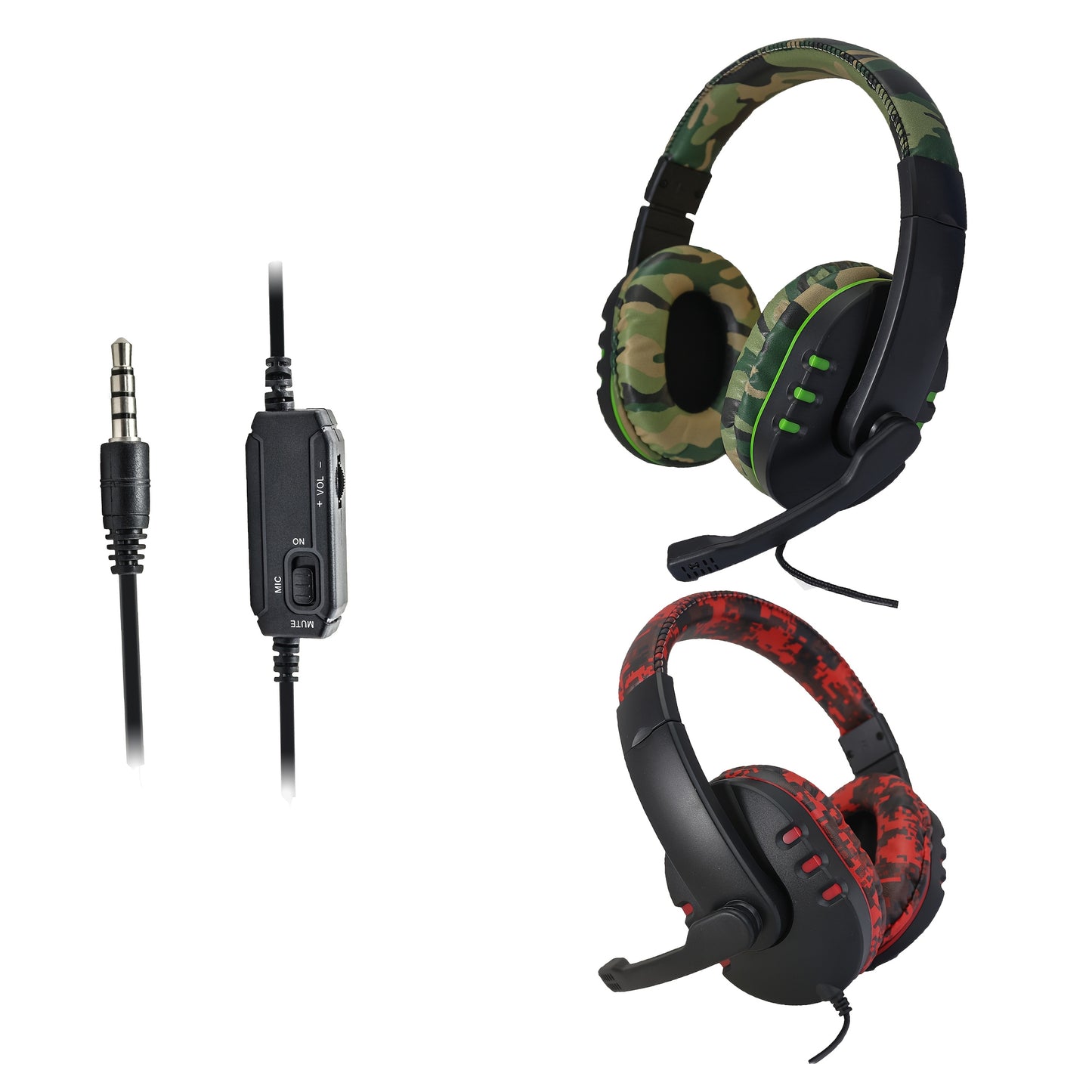 Camo & Black Gaming Headset with Microphone - Stereo Over-Ear Earphones, Volume Control Buttons, 3.5mm Plug, Plastic Material, Noise-Isolating Design, Ideal for PC, PS5, Xbox, Nintendo, and Mac, Gaming Headset | Camouflage He