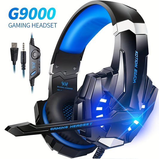 Over-Ear Gaming Headset with Noise-Canceling Mic, LED Lights & Soft Memory Foam Earmuffs - Surround Stereo Sound for PS5/PS4/Xbox One/Switch/PC Mac - Black & Blue Design, Gaming Headphones
