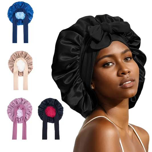 Satin Bonnet, Silk Bonnet for Sleeping, Silk Sleep Cap, Double Layer Hair Bonnet Elastic Tie Band For Women, Curly Hair, Night Cap, Heatless Styling Tool for Women Silky Haircare