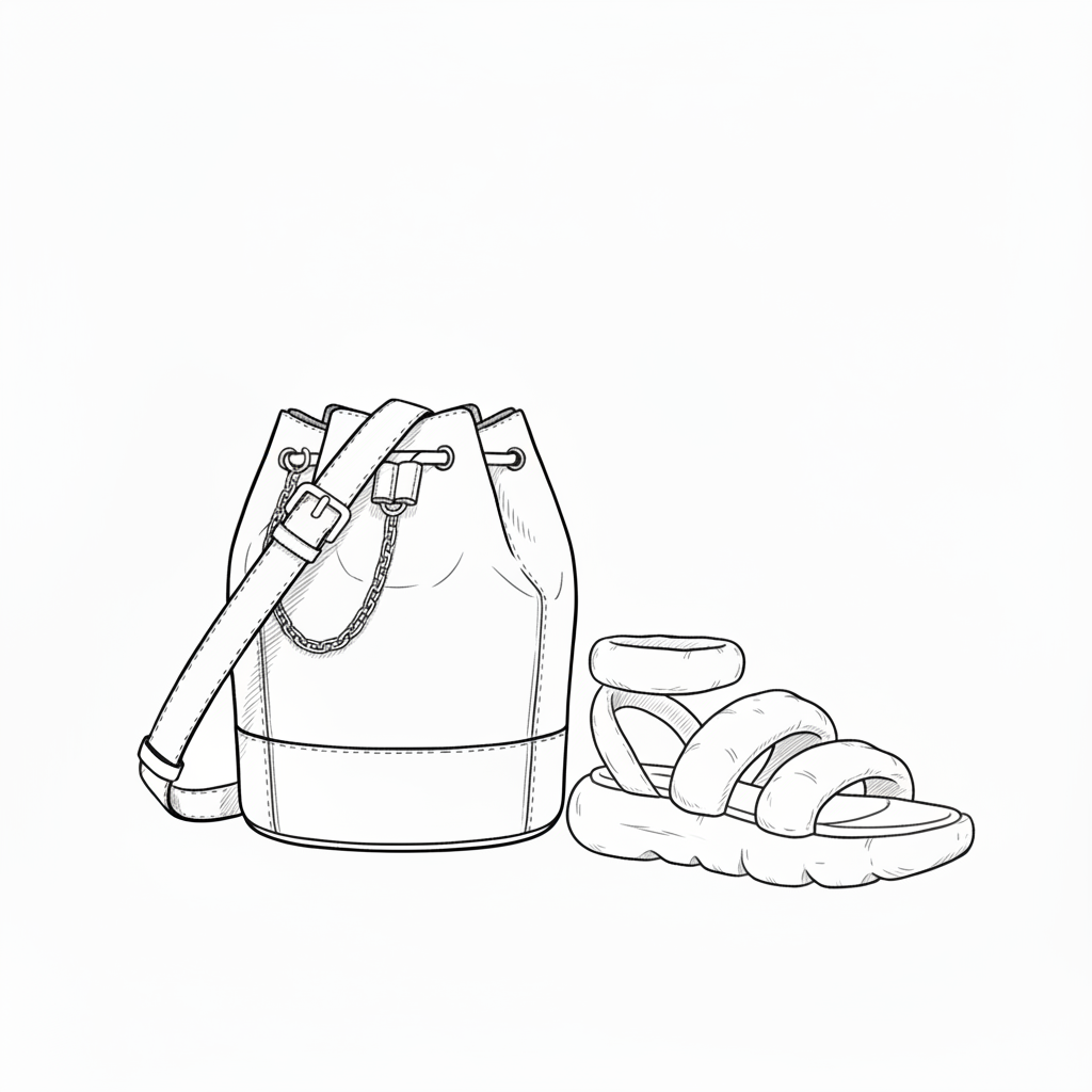 Luxury Bucket Tote & Plush Strap Sandal